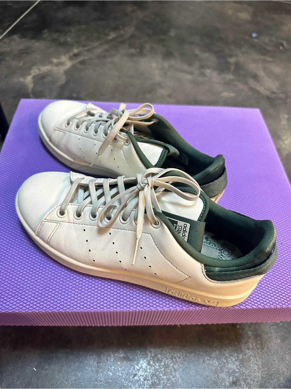 adidas White Sneakers with Dark Green Accents